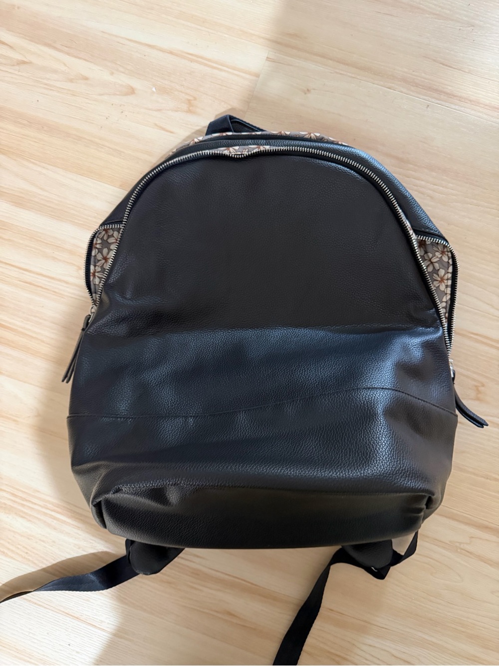 Vera Bradley Black Faux Leather Backpack with Floral inside